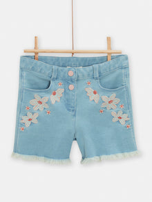  Short en denim clair avec broderie fleurie pour fille