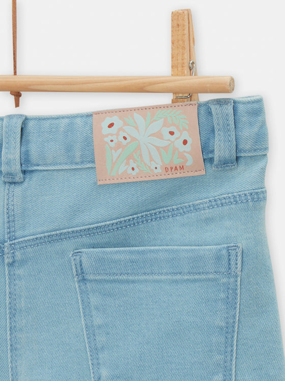 Short en denim clair avec broderie fleurie pour fille