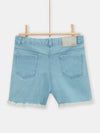 Short en denim clair avec broderie fleurie pour fille