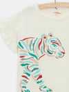 T-shirt ecru animation tigre pour fille