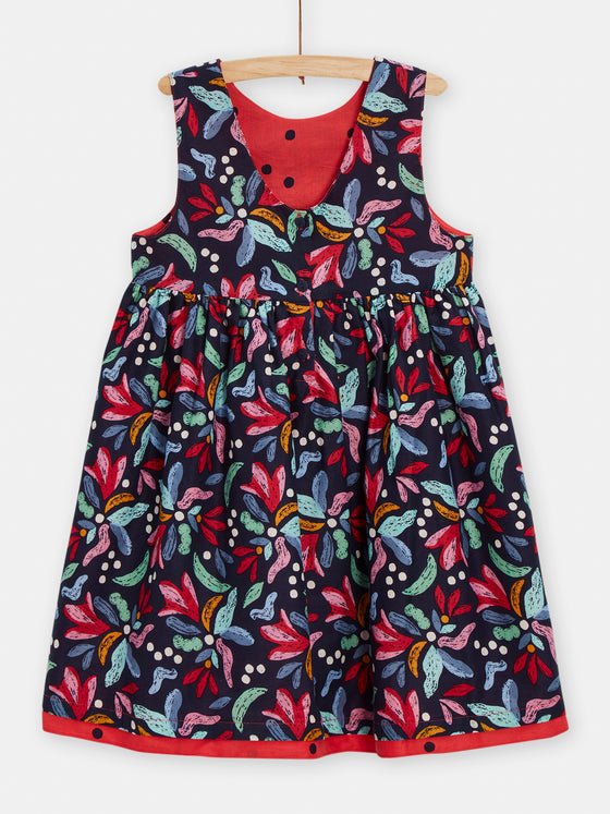 Reversible dress with low-cut back for girls