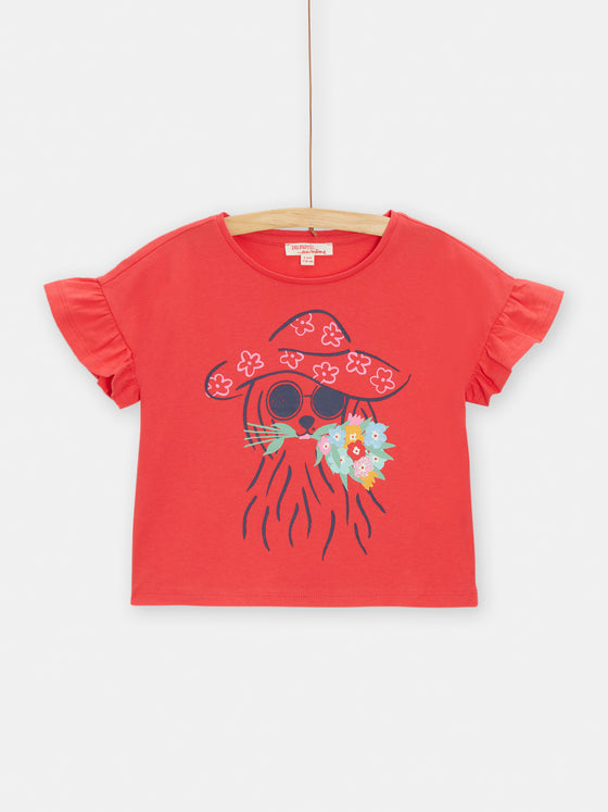 T-shirt animation chien avec fleurs pour fille