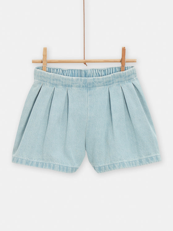 Short plisee en denim clair pour fille