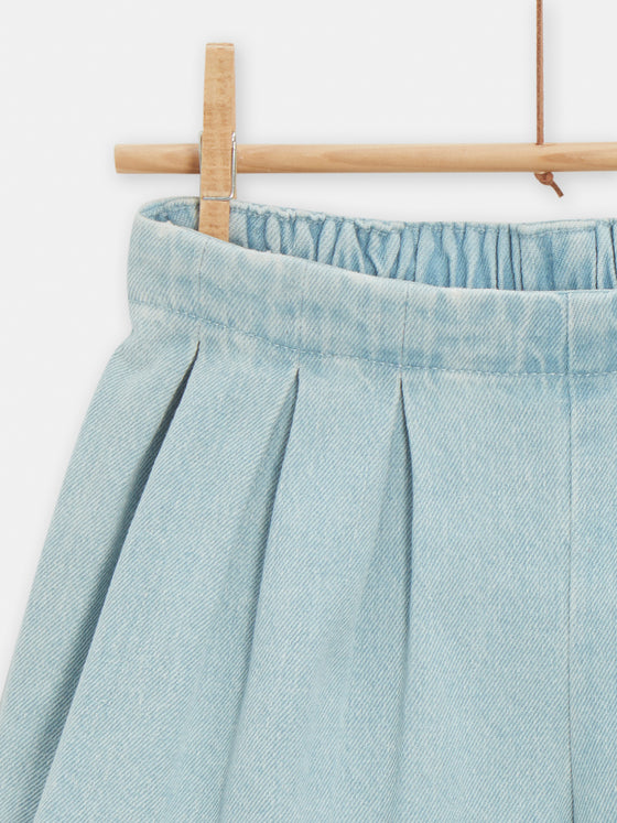 Short plisee en denim clair pour fille