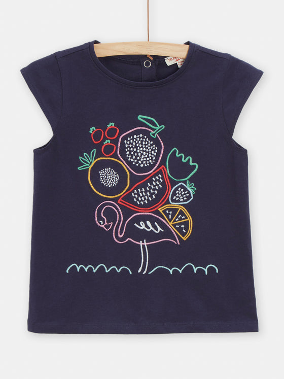 T-shirt bleu fonce ouvert dans le dos pour fille