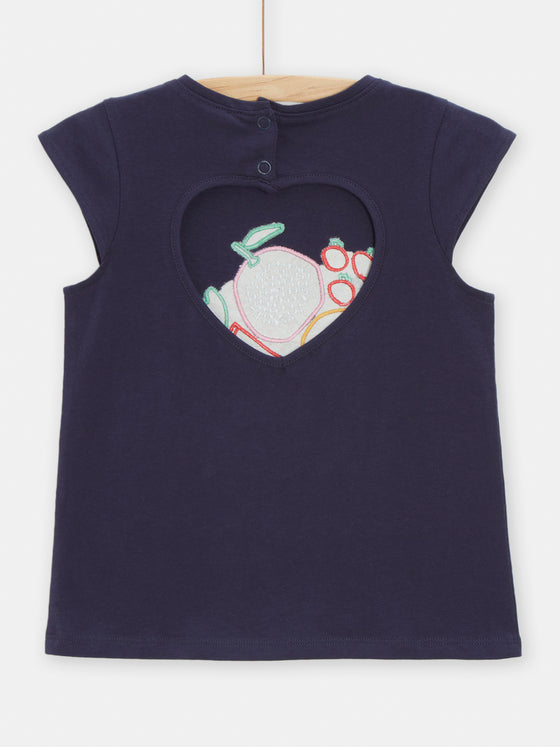 T-shirt bleu fonce ouvert dans le dos pour fille