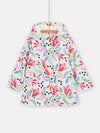 girls ecru raincoat with colorful fantasy print