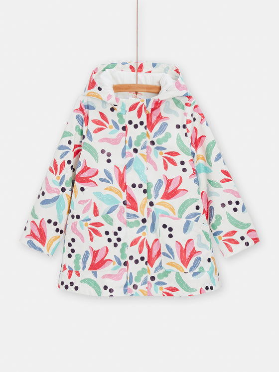 girls ecru raincoat with colorful fantasy print