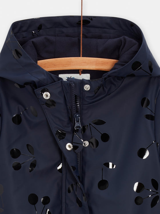 girls navy blue raincoat with cherry print