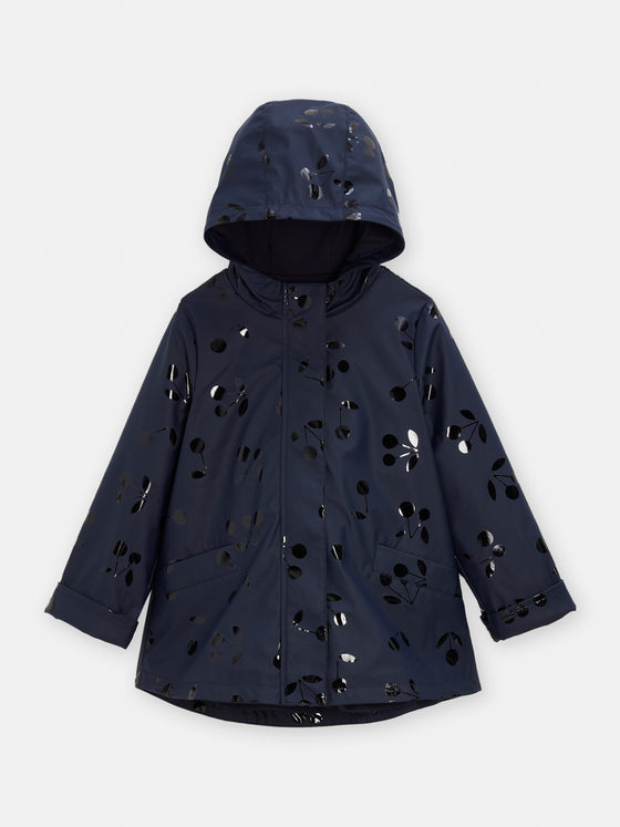 girls navy blue raincoat with cherry print