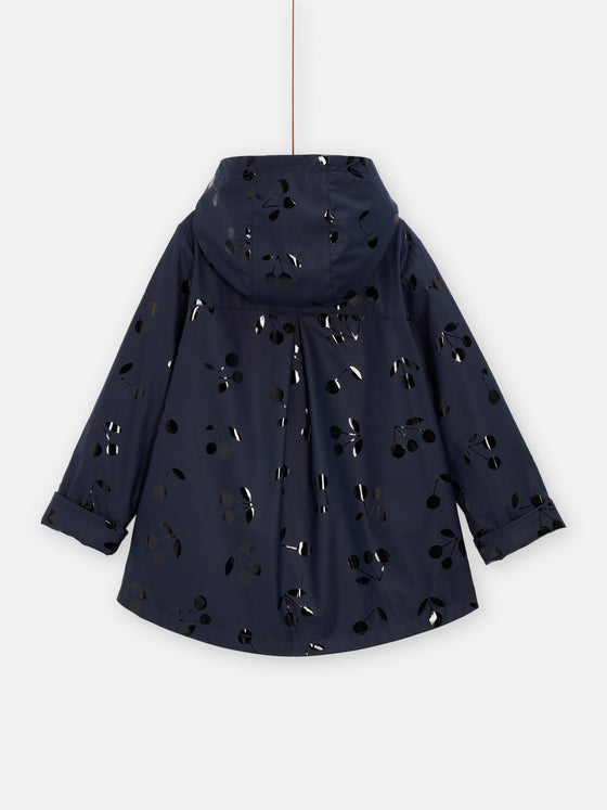 girls navy blue raincoat with cherry print