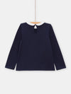 Girls navy blue T-shirt with Claudine collar