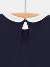 Girls navy blue T-shirt with Claudine collar