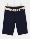 Boys midnight blue bermuda shorts with braided belt