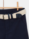 Boys midnight blue bermuda shorts with braided belt