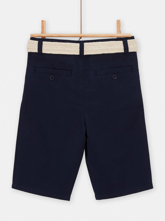 Boys midnight blue bermuda shorts with braided belt