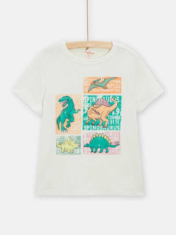 Ecru Dinosaur Animation T-Shirt for Boys