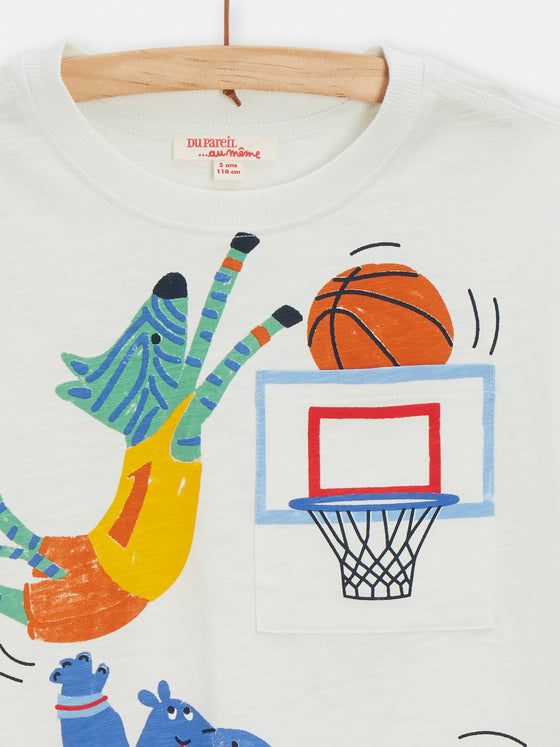 Ecru Basketball Animation T-Shirt for Boys