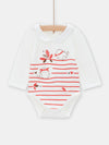 Off white sparrow and stripe bodysuit for baby girls