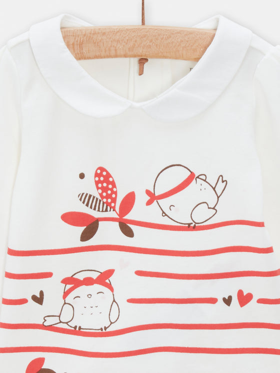 Off white sparrow and stripe bodysuit for baby girls