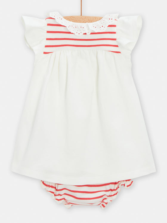 Sparrow print dress and red striped shorts set