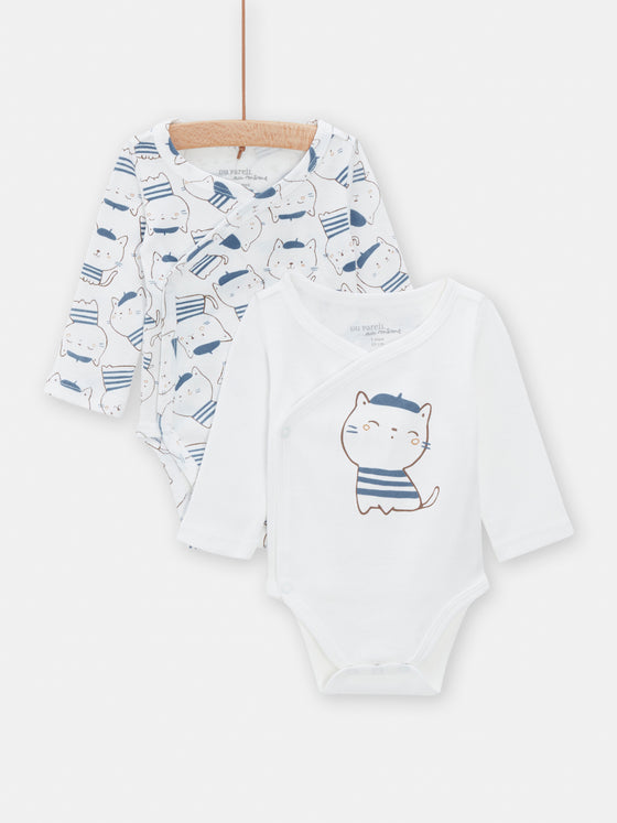 Babyboys set of 2 offwhite cat print bodysuits