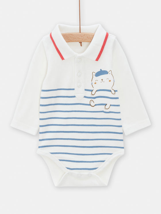 Offwhite blue striped bodysuit for baby boys