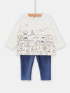 Boys white and blue pyjamas with Parisian roofs print