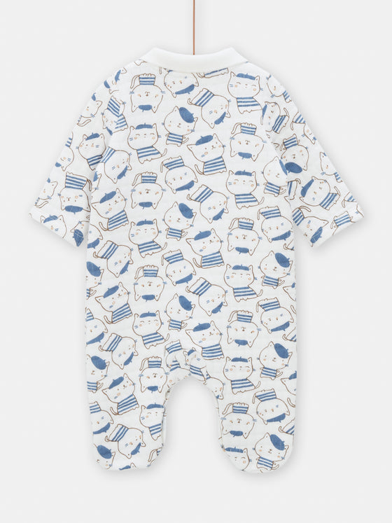 Off-white and blue cat print quilted romper for BOY