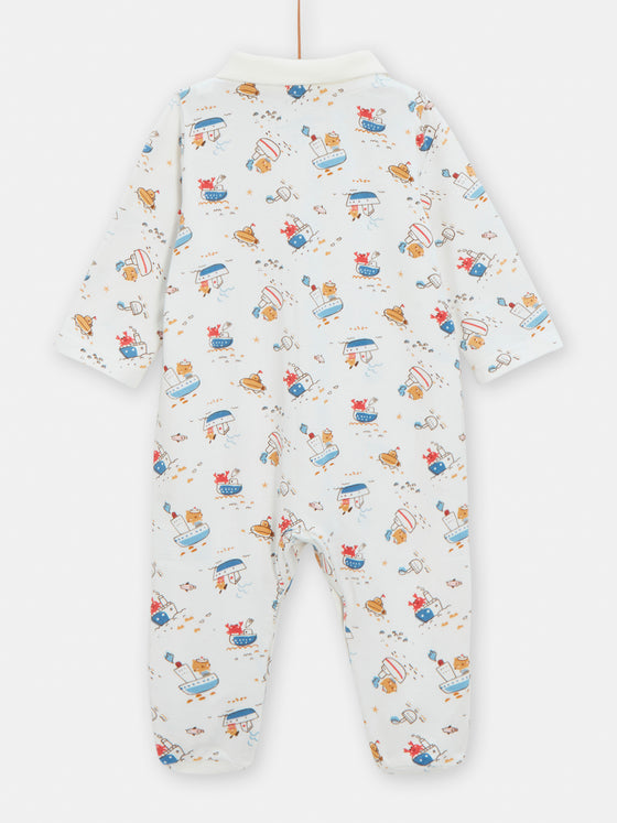 Quilted onesie with long sleeves boat print