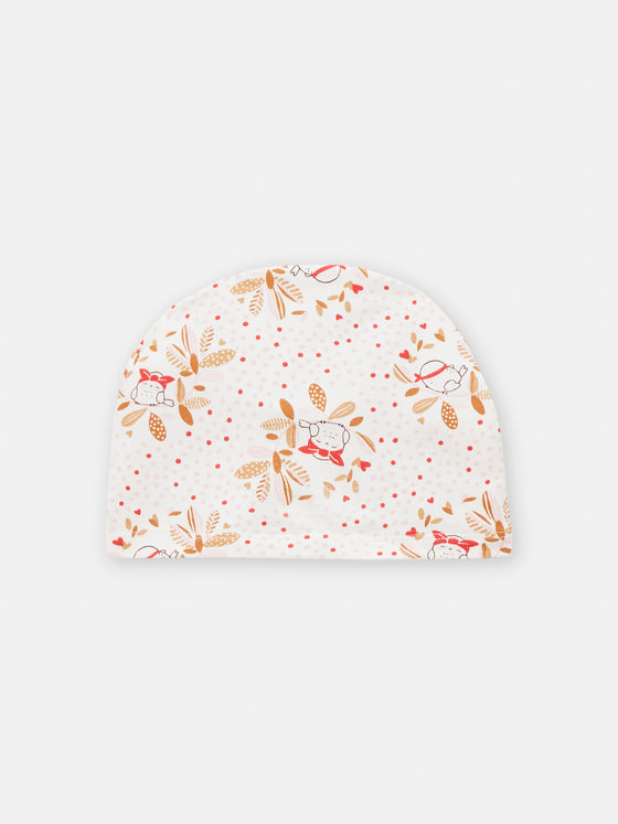 Off white polka dot bird and leaf print turban for baby girls