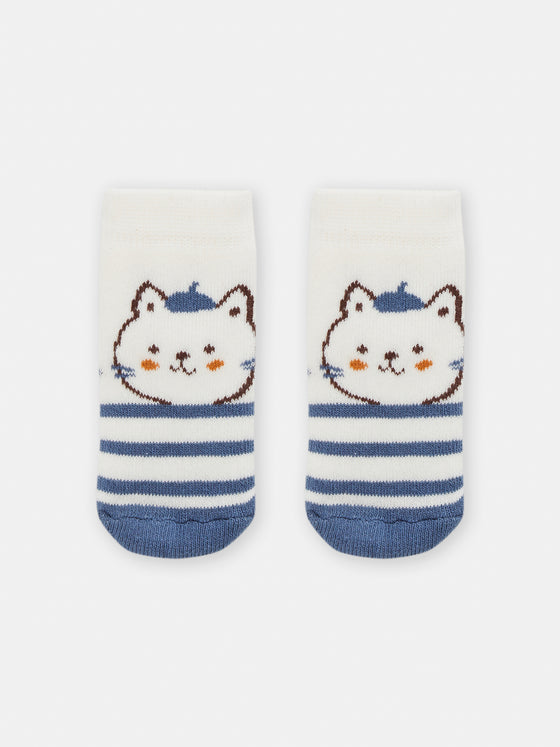 girls white and blue cat socks