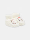 Offwhite baby booties with cat design