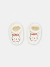 Offwhite baby booties with cat design