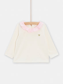  Baby girls powder pink sweatshirt with rose collar