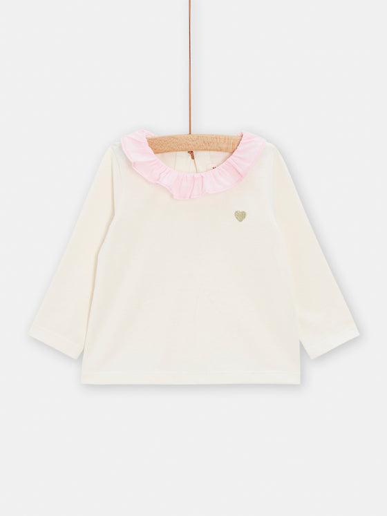 Baby girls powder pink sweatshirt with rose collar