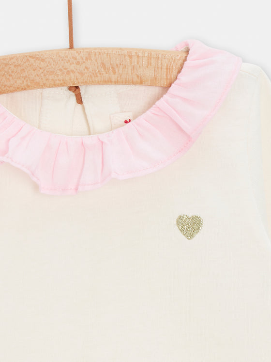 Baby girls powder pink sweatshirt with rose collar