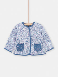  Blue quilted jacket with floral print for baby girls