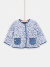 Blue quilted jacket with floral print for baby girls