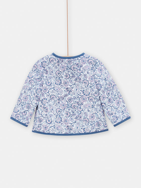 Blue quilted jacket with floral print for baby girls