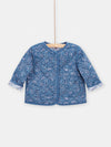 Blue quilted jacket with floral print for baby girls