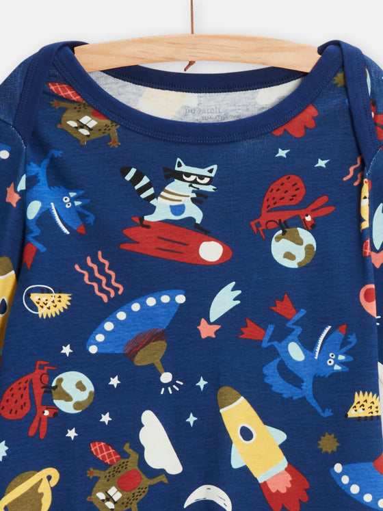 Dark blue phosphorescent pyjamas with space print for boys