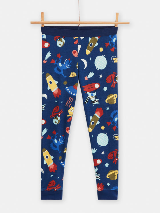 Dark blue phosphorescent pyjamas with space print for boys