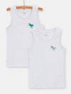 Set of 2 ecru embroidered dinosaur tank tops forboys