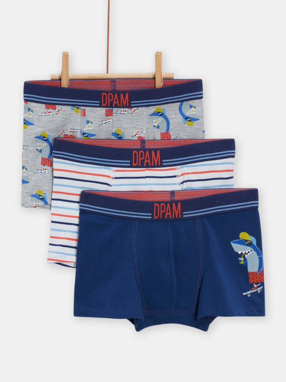 boys set of 3 assorted multicolored shark boxer shorts