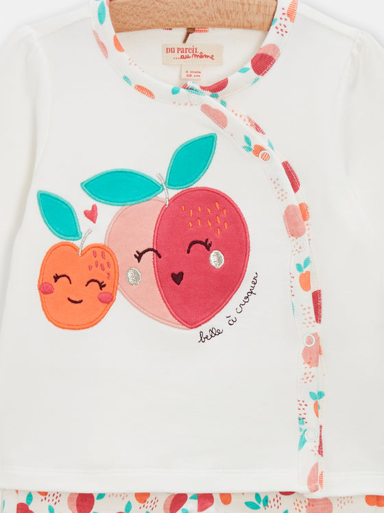 GIRLs white pyjamas with peach print and pattern