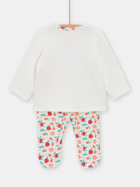 GIRLs white pyjamas with peach print and pattern