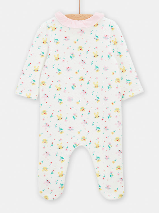 GIRLs ecru romper with rabbit print