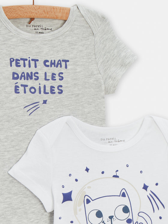 White bodysuit petit chat baby boys