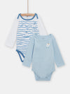 Set of 2 assorted blue and white baby boys bodysuits